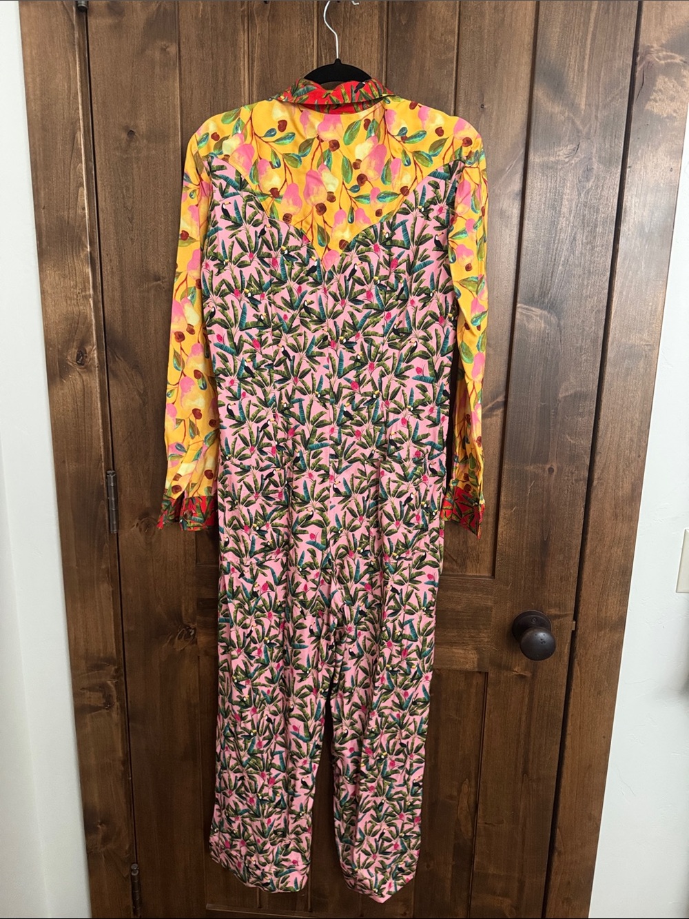 FARM Rio Pink Floral Zip-Front Jumpsuit with Yellow Sleeves - Picture 5 of 5